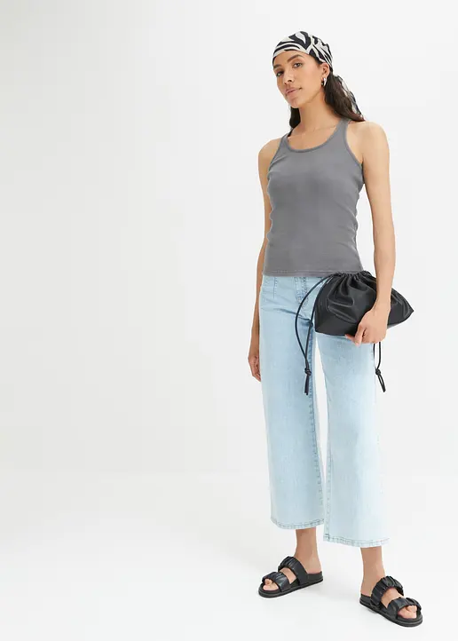 Bonprix Enges Top Mit Acid Wash - Grau - Damen