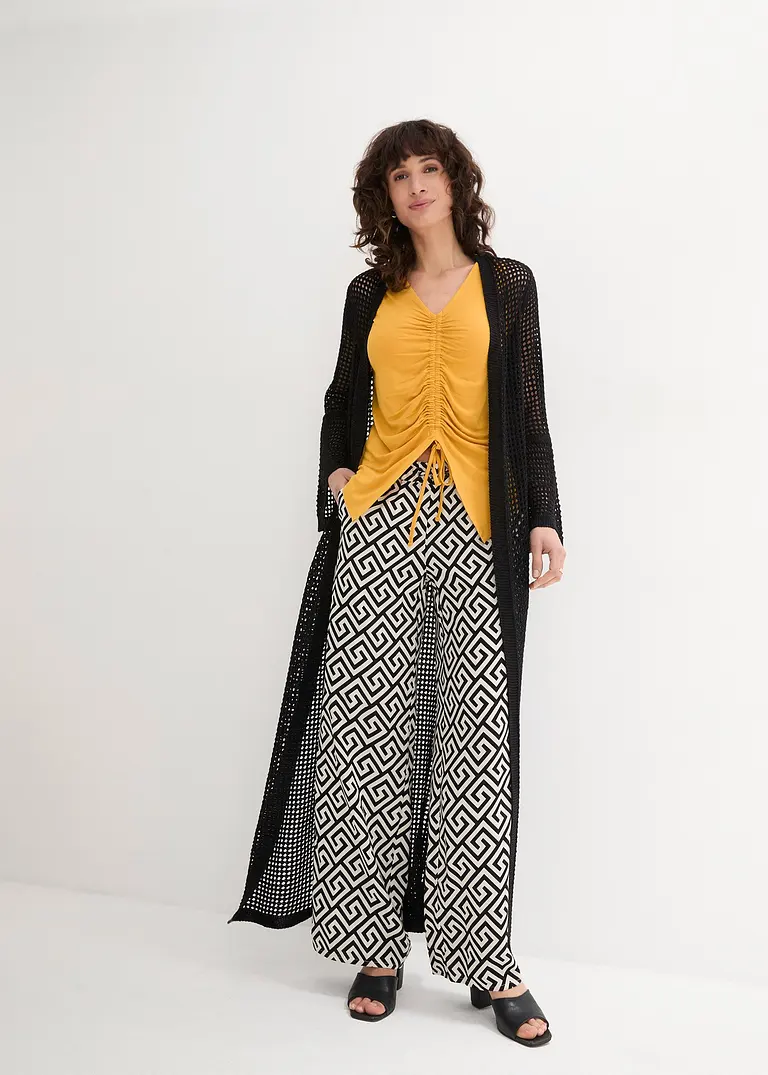 Bonprix Extravagante Longstrickjacke - Schwarz - Damen