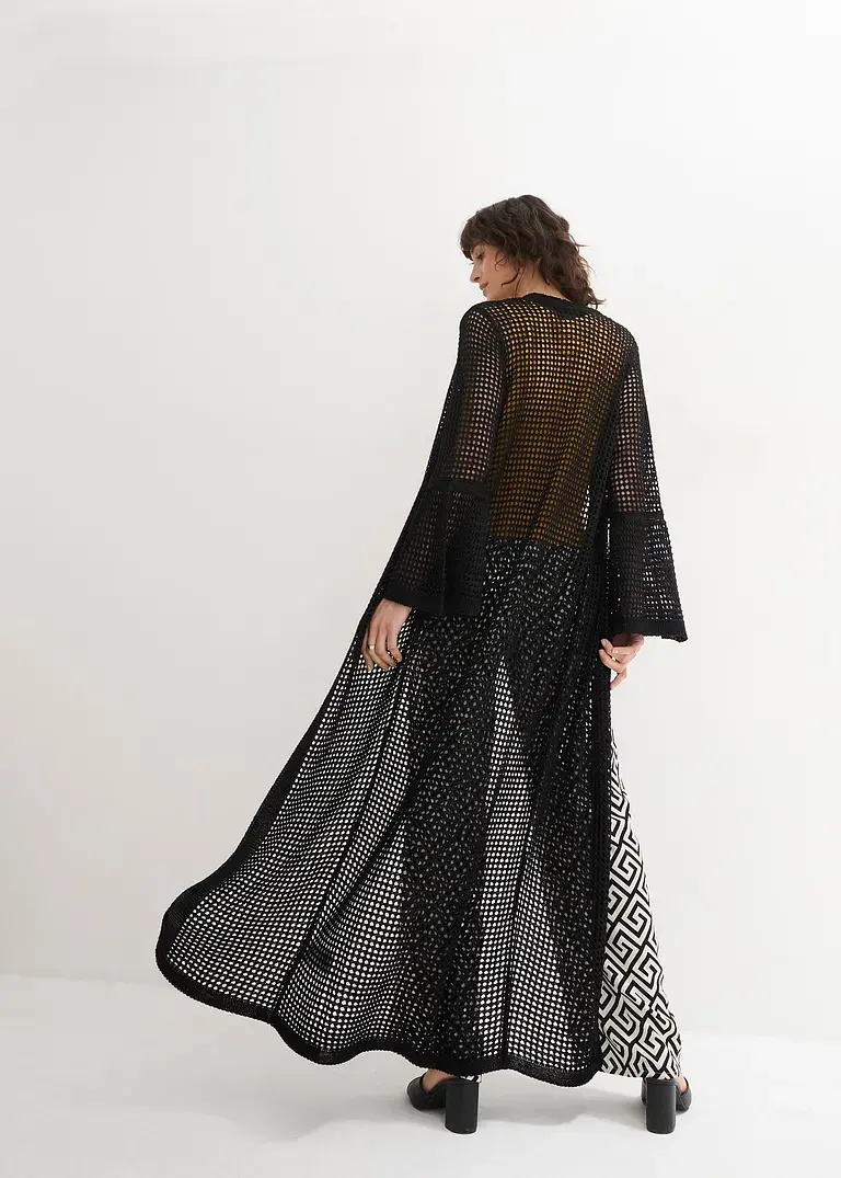 Bonprix Extravagante Longstrickjacke - Schwarz - Damen