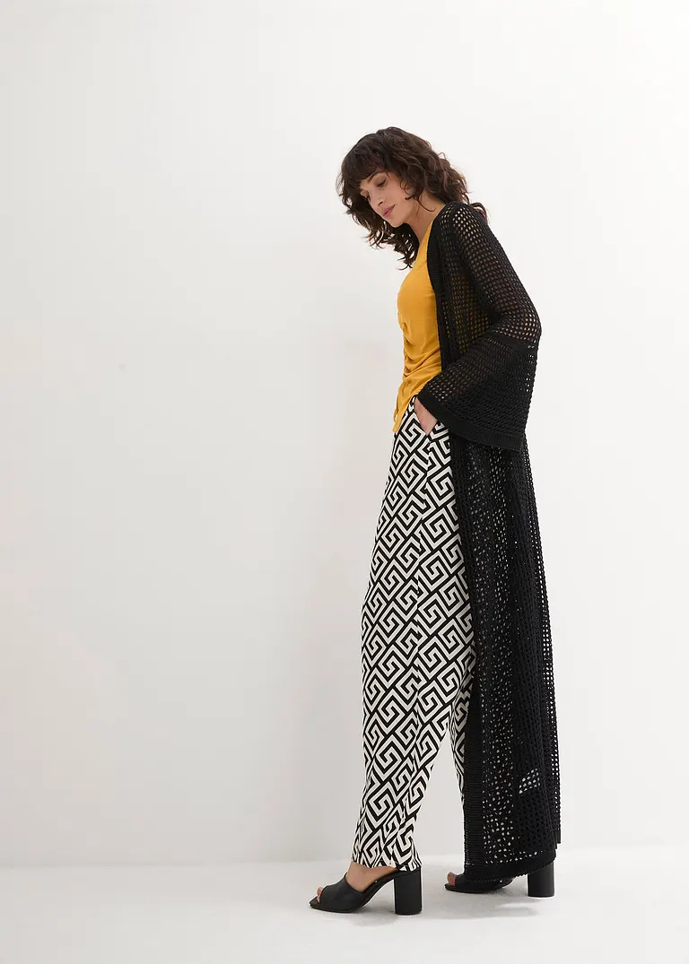 Bonprix Extravagante Longstrickjacke - Schwarz - Damen