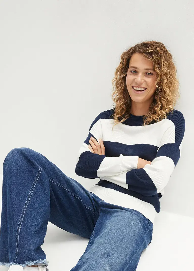 Bonprix Farbenfroher Strickpullover - Blau - Damen