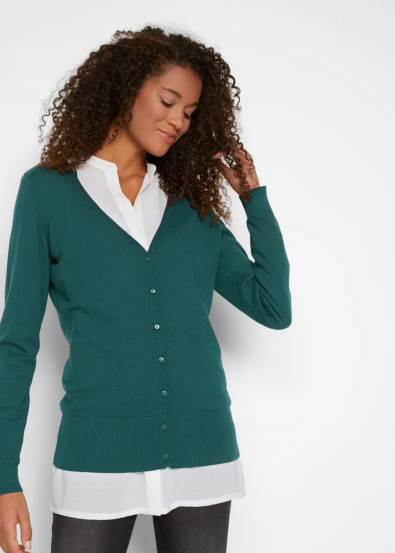 Bonprix Feinstrickjacke Mit Baumwolle - Grün - Damen