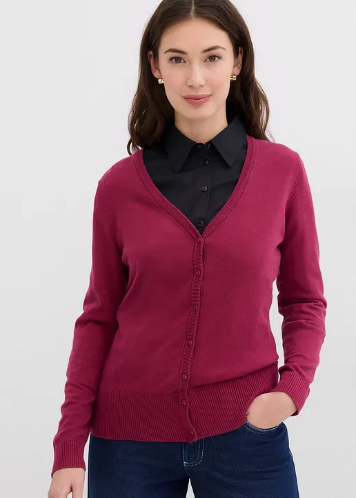 Bonprix Feinstrickjacke Mit Baumwolle - Rot - Damen