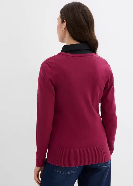 Bonprix Feinstrickjacke Mit Baumwolle - Rot - Damen