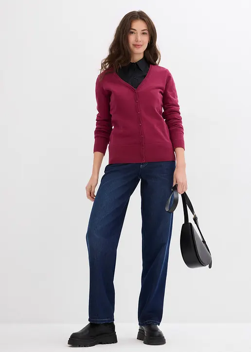 Bonprix Feinstrickjacke Mit Baumwolle - Rot - Damen
