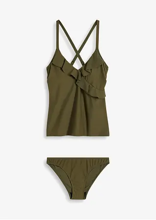 bonprix Femininer Tankini mit Volant - khaki - Damen