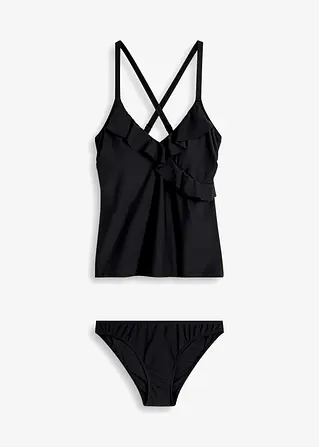 bonprix Femininer Tankini mit Volant - schwarz - Damen