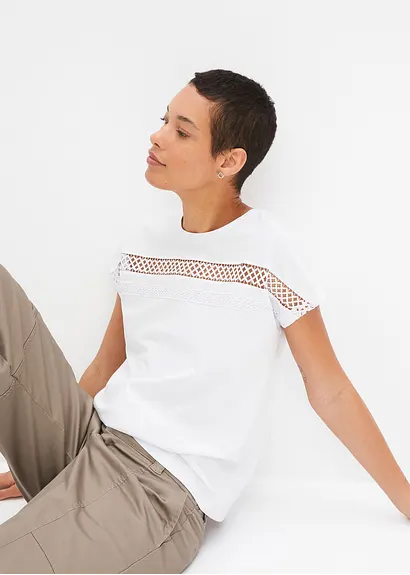 Bonprix Feminines Shirt Mit Spitze - Weiß - Damen