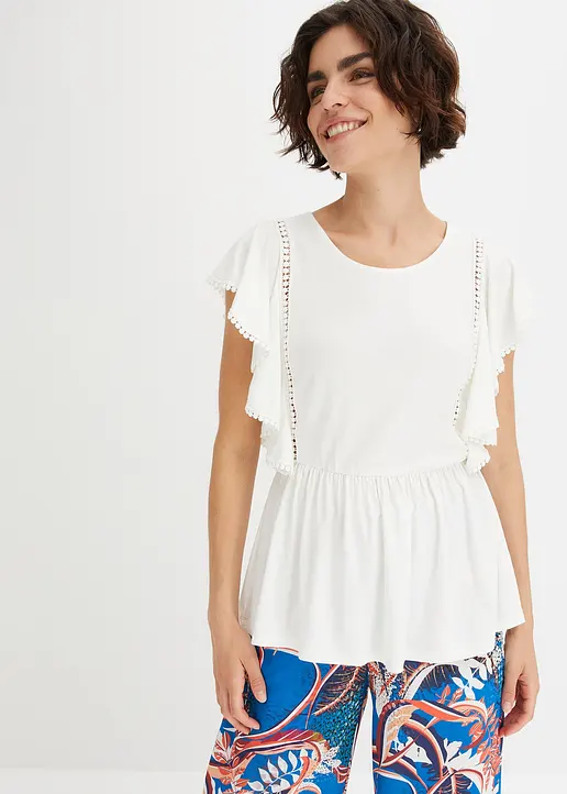 Bonprix Feminines Shirt Mit Spitze - Weiß - Damen