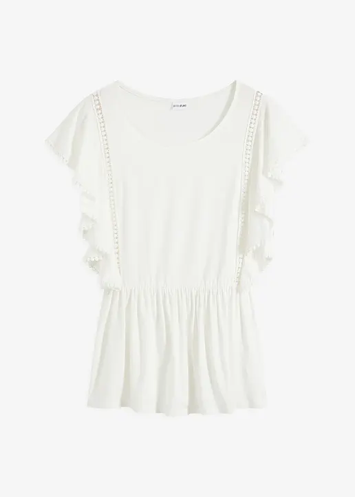 bonprix feminines Shirt mit Spitze - weiß - Damen