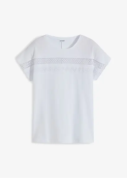 bonprix feminines Shirt mit Spitze - weiß - Damen