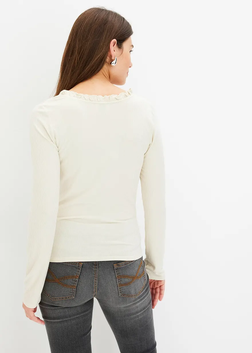 Bonprix Feminines Shirt Mit Volant - Beige - Damen