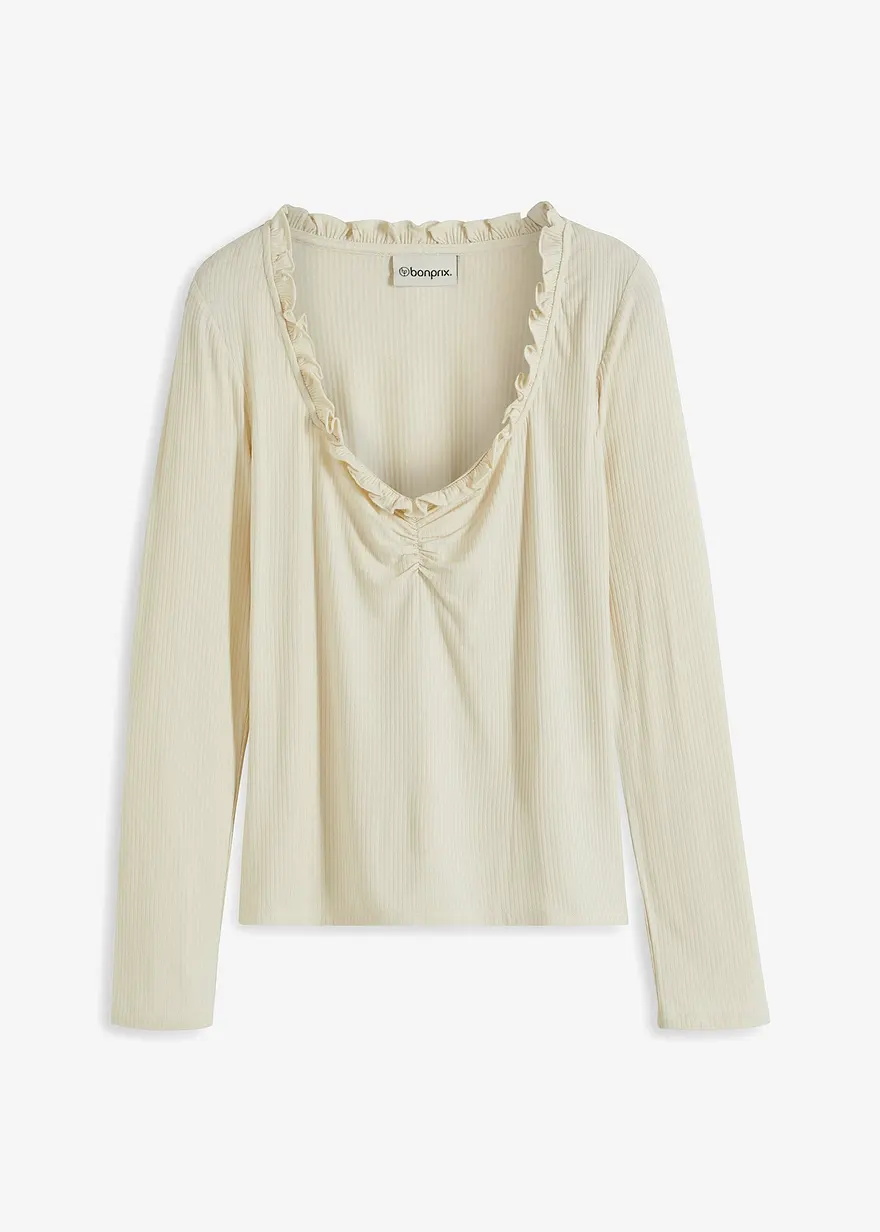 bonprix Feminines Shirt mit Volant - beige - Damen