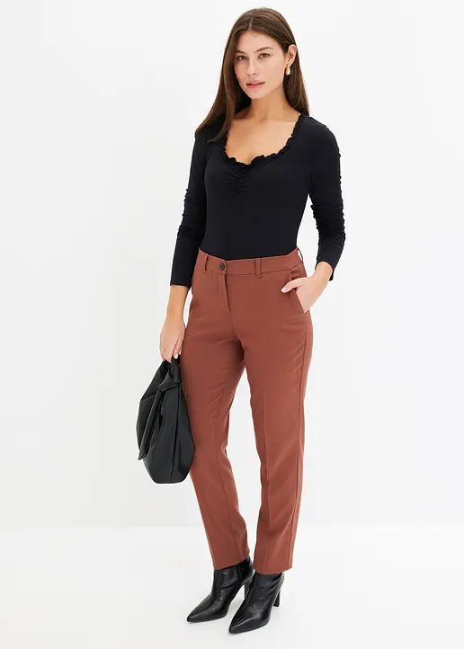 Bonprix Feminines Shirt Mit Volant - Schwarz - Damen