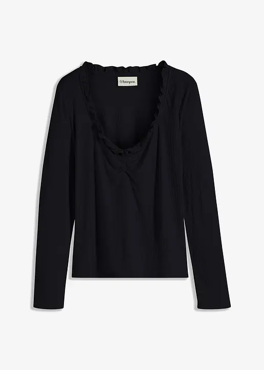 bonprix Feminines Shirt mit Volant - schwarz - Damen