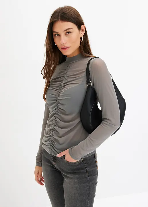 Bonprix Figurbetontes Shirt Mit Raffung - Grau - Damen
