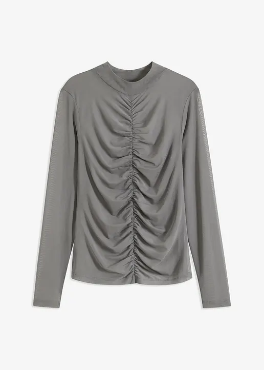 bonprix Figurbetontes Shirt mit Raffung - grau - Damen