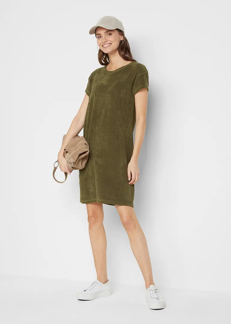 Bonprix Frottee-Kleid Mit Kurzem Arm - Grün - Damen