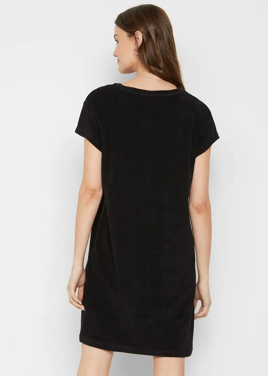 Bonprix Frottee-Kleid Mit Kurzem Arm - Schwarz - Damen
