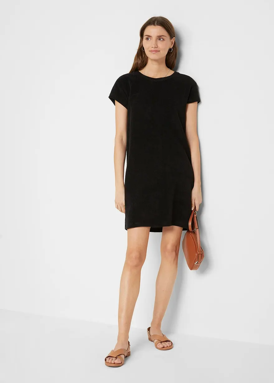Bonprix Frottee-Kleid Mit Kurzem Arm - Schwarz - Damen