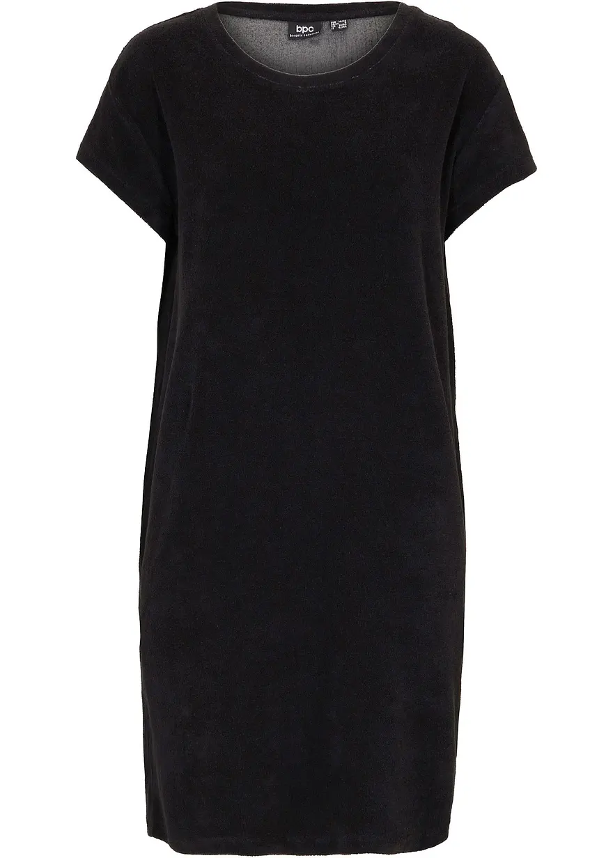 bonprix Frottee-Kleid mit kurzem Arm - schwarz - Damen