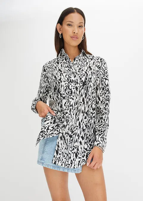 Bonprix Gemusterte Longbluse - Weiß - Damen