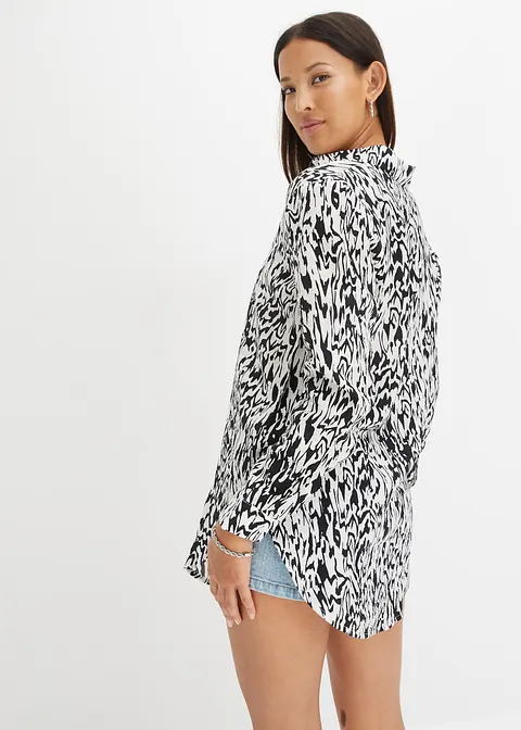 Bonprix Gemusterte Longbluse - Weiß - Damen
