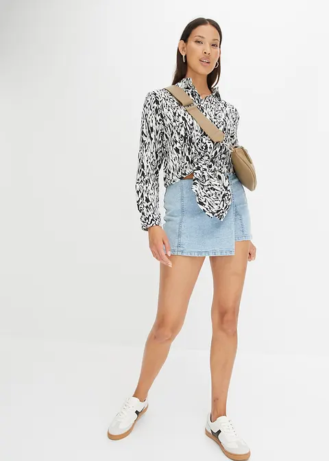 Bonprix Gemusterte Longbluse - Weiß - Damen
