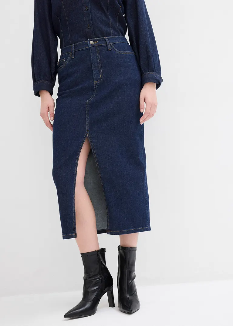 Bonprix Gerader Jeansrock - Blau Regular - Damen