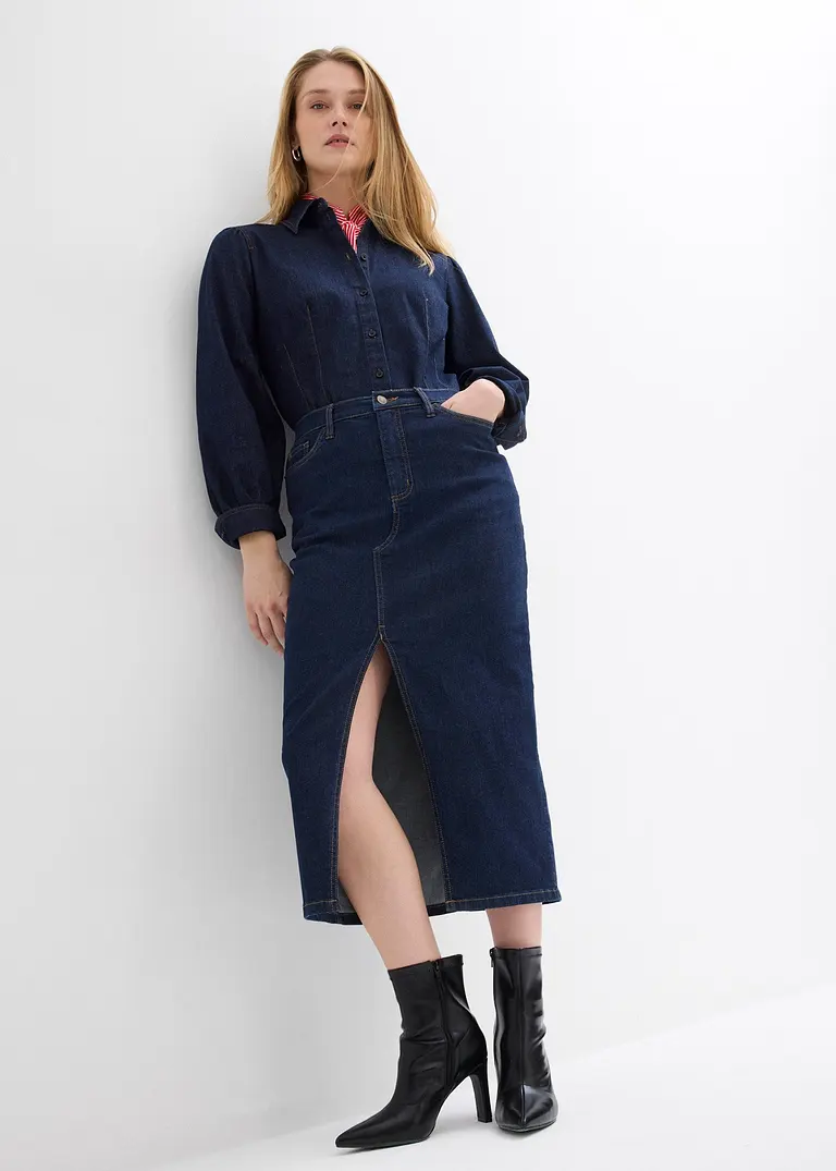 Bonprix Gerader Jeansrock - Blau Regular - Damen