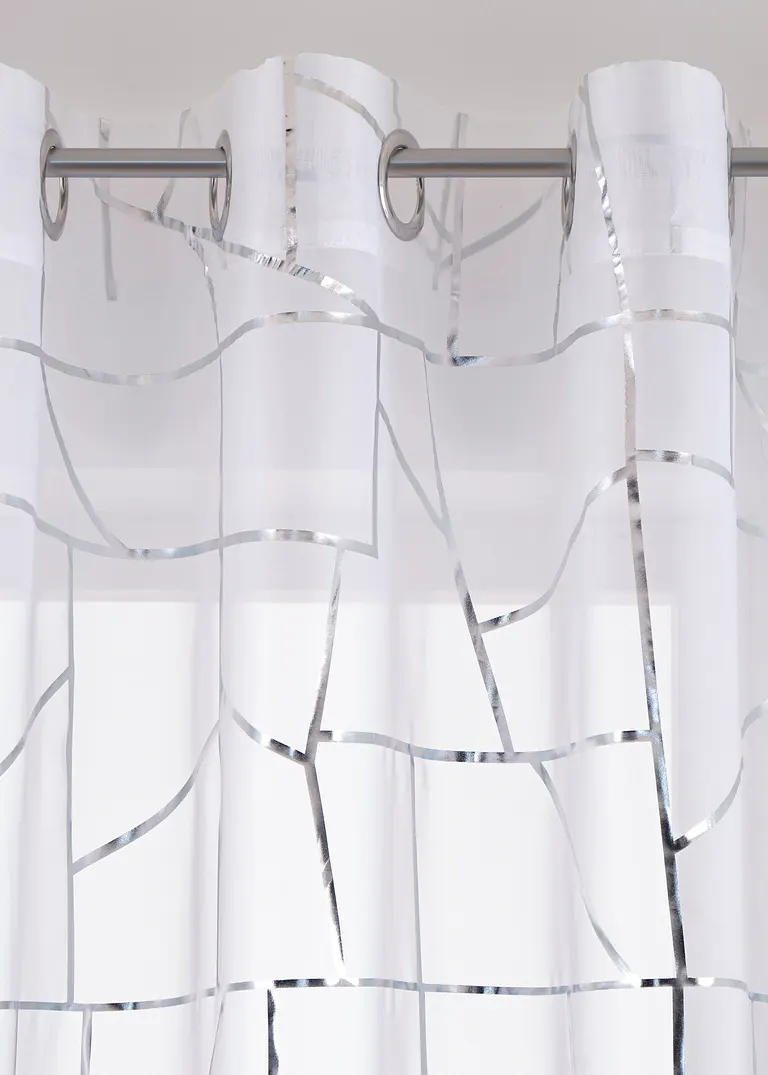 Bonprix Glänzende Fertiggardine - Weiß/silber Ösen