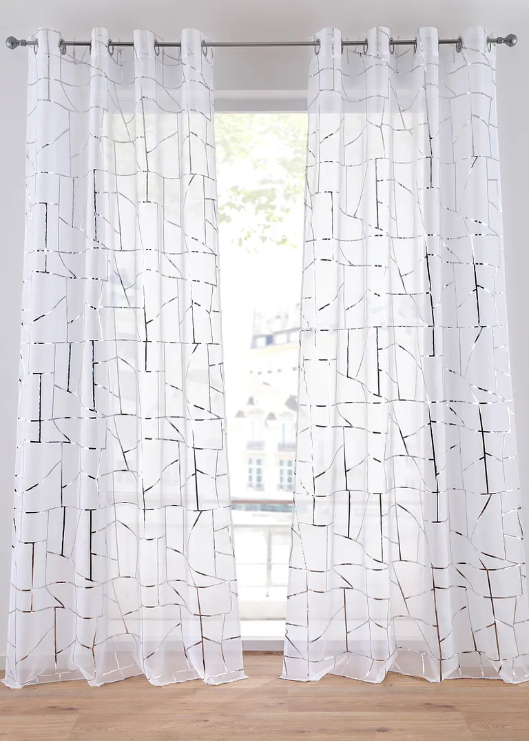 bonprix Glänzende Fertiggardine - weiß/silber Ösen