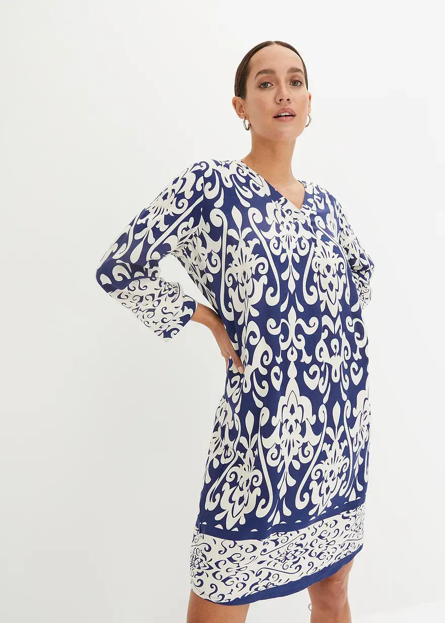 Bonprix Graphisch Bedrucktes Kleid - Blau - Damen
