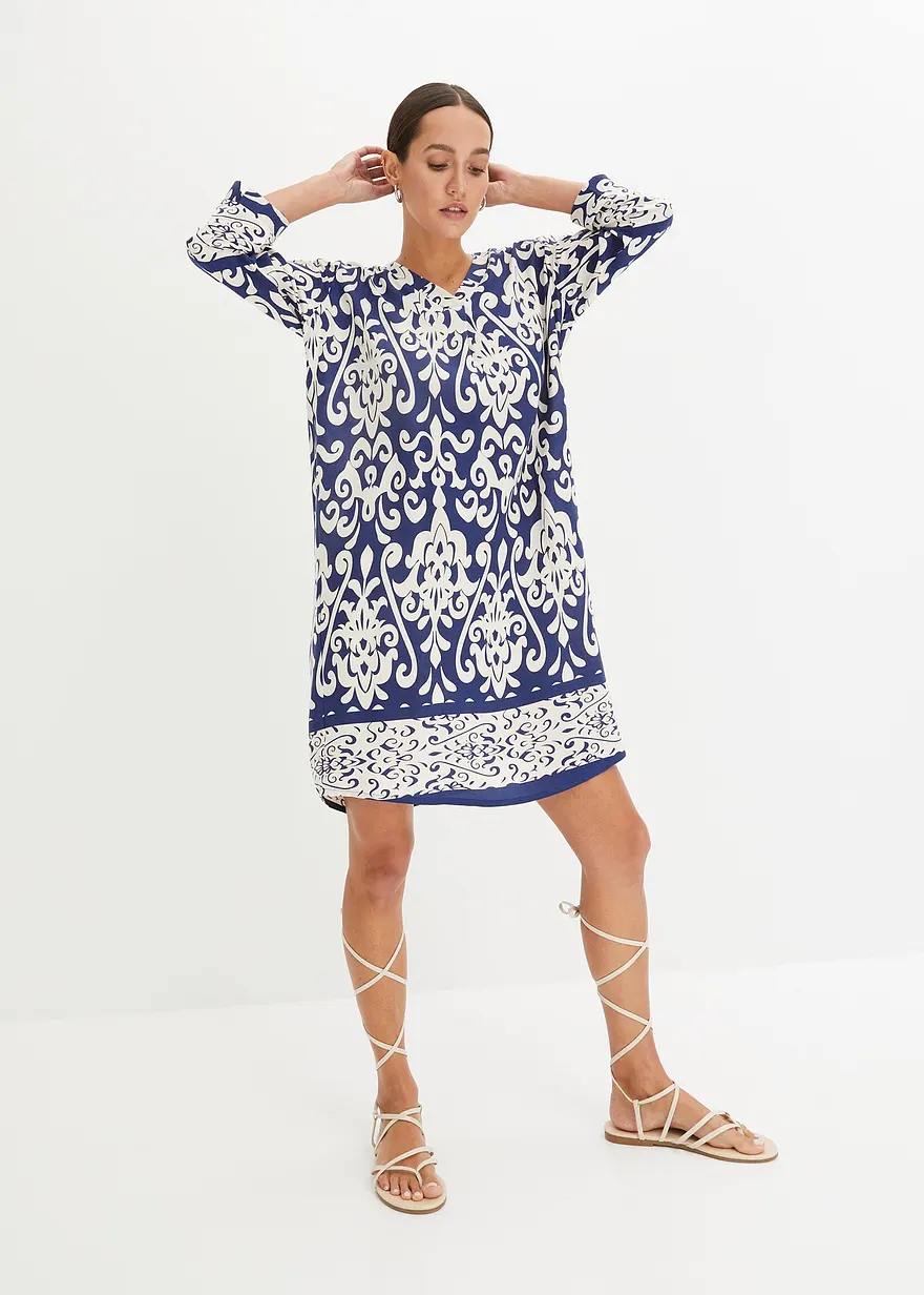 Bonprix Graphisch Bedrucktes Kleid - Blau - Damen