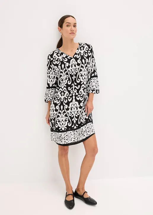 Bonprix Graphisch Bedrucktes Kleid - Schwarz - Damen