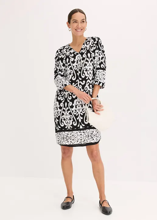 Bonprix Graphisch Bedrucktes Kleid - Schwarz - Damen