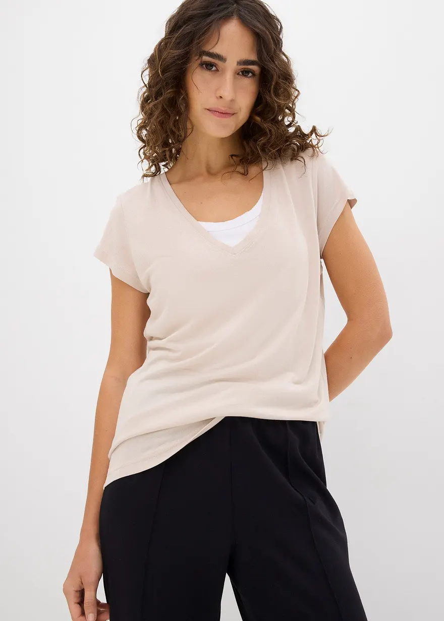 Bonprix Gut Kombinierbares V-Shirt. - Grau - Damen