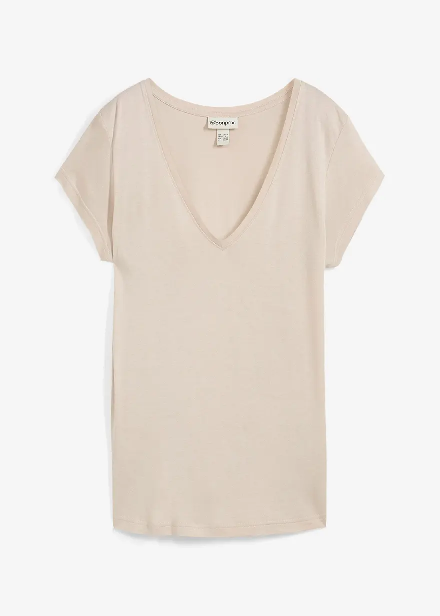 bonprix Gut kombinierbares V-Shirt. - grau - Damen