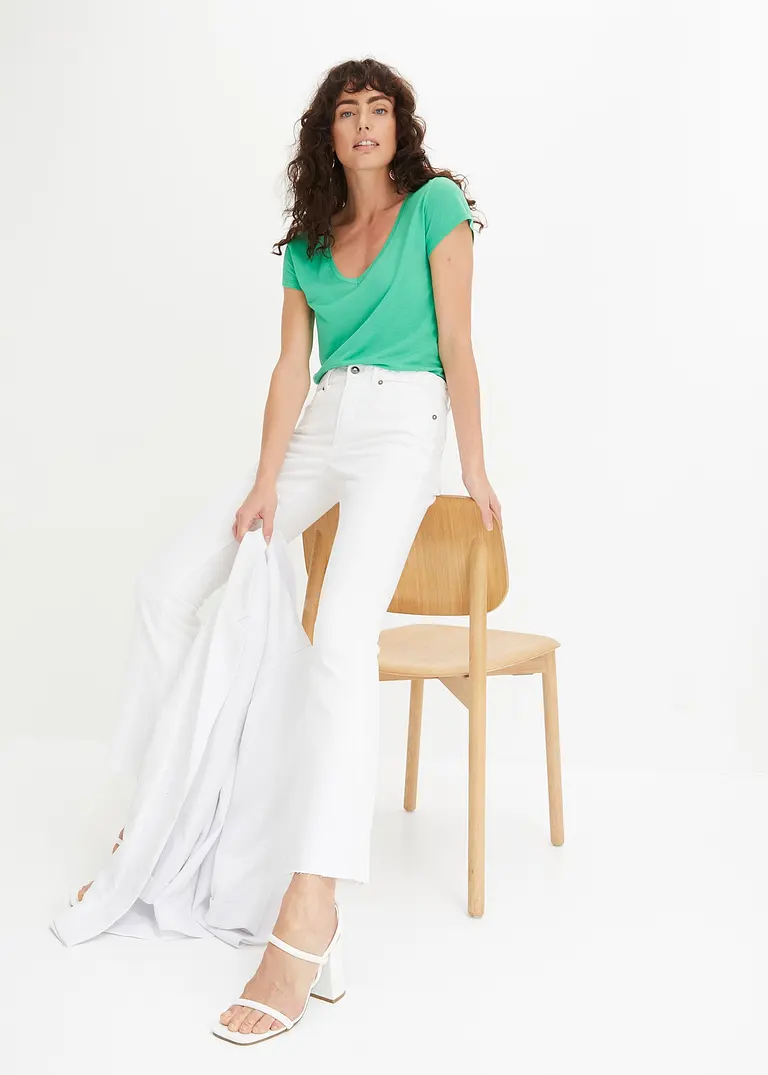 Bonprix Gut Kombinierbares V-Shirt. - Grün - Damen
