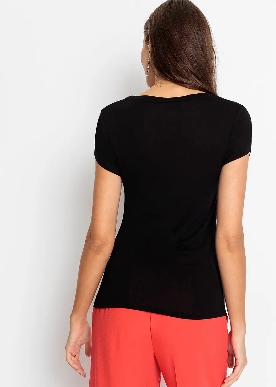 Bonprix Gut Kombinierbares V-Shirt. - Schwarz - Damen