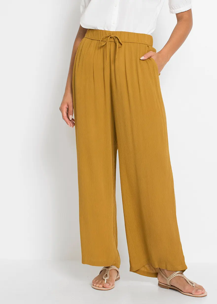 Bonprix Hose Mit Dekorativem Bindeband - Gelb - Damen