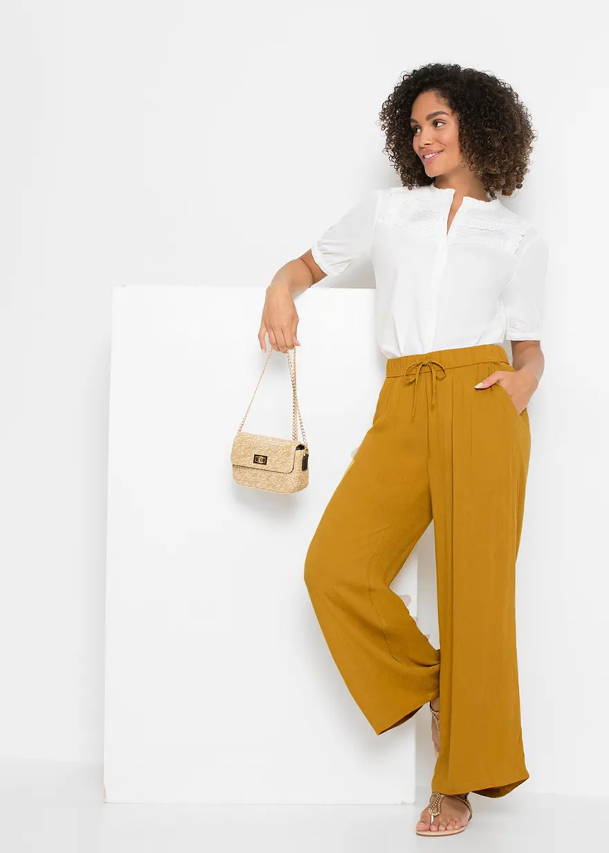 Bonprix Hose Mit Dekorativem Bindeband - Gelb - Damen