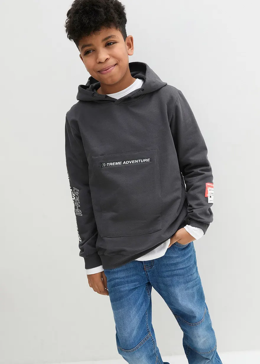 Bonprix Kapuzensweatshirt Mit Tasche - Grau - Kinder