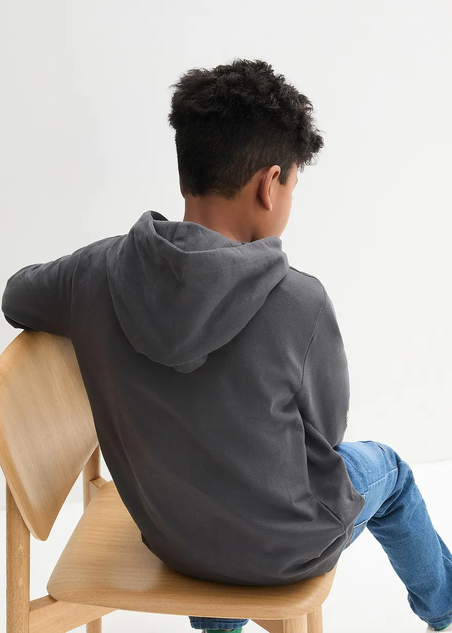 Bonprix Kapuzensweatshirt Mit Tasche - Grau - Kinder