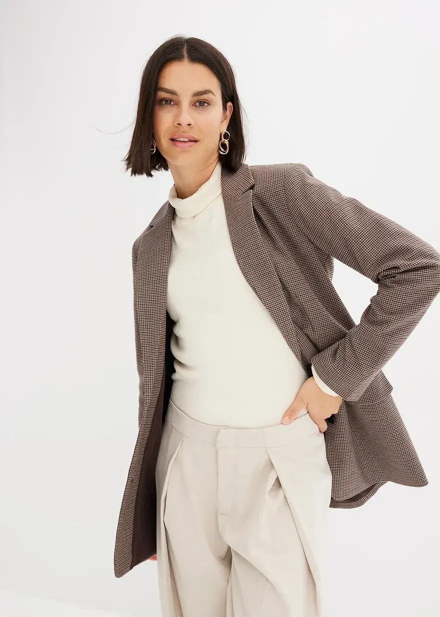 Bonprix Karierter Long-Blazer - Braun - Damen