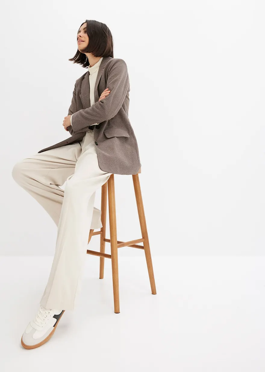 Bonprix Karierter Long-Blazer - Braun - Damen