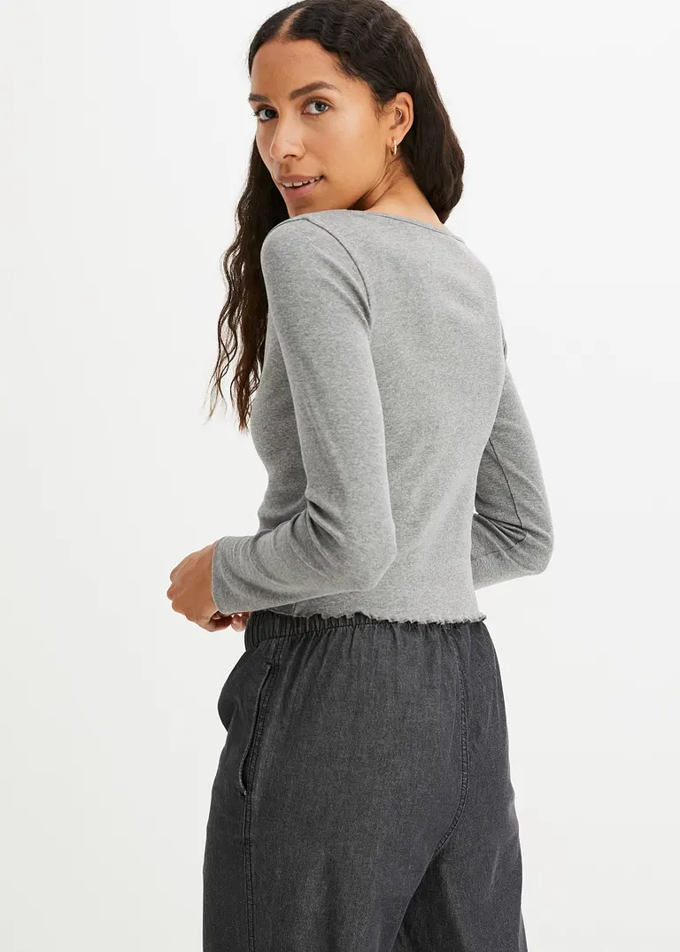 Bonprix Klassisches Rippshirt - Grau - Damen
