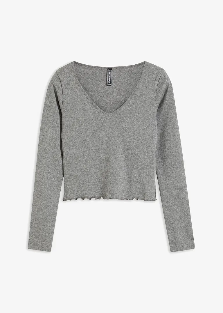 bonprix klassisches Rippshirt - grau - Damen