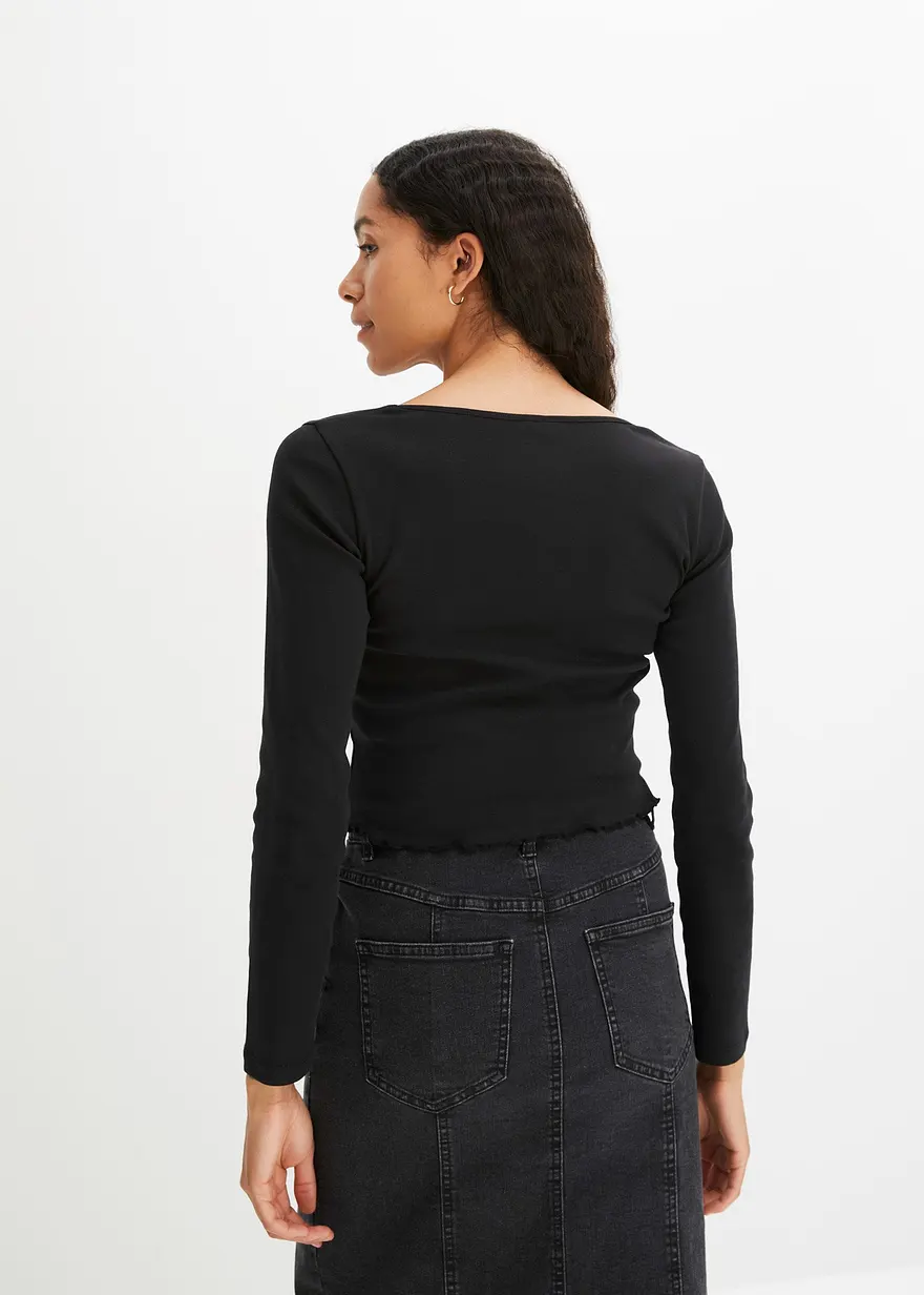 Bonprix Klassisches Rippshirt - Schwarz - Damen