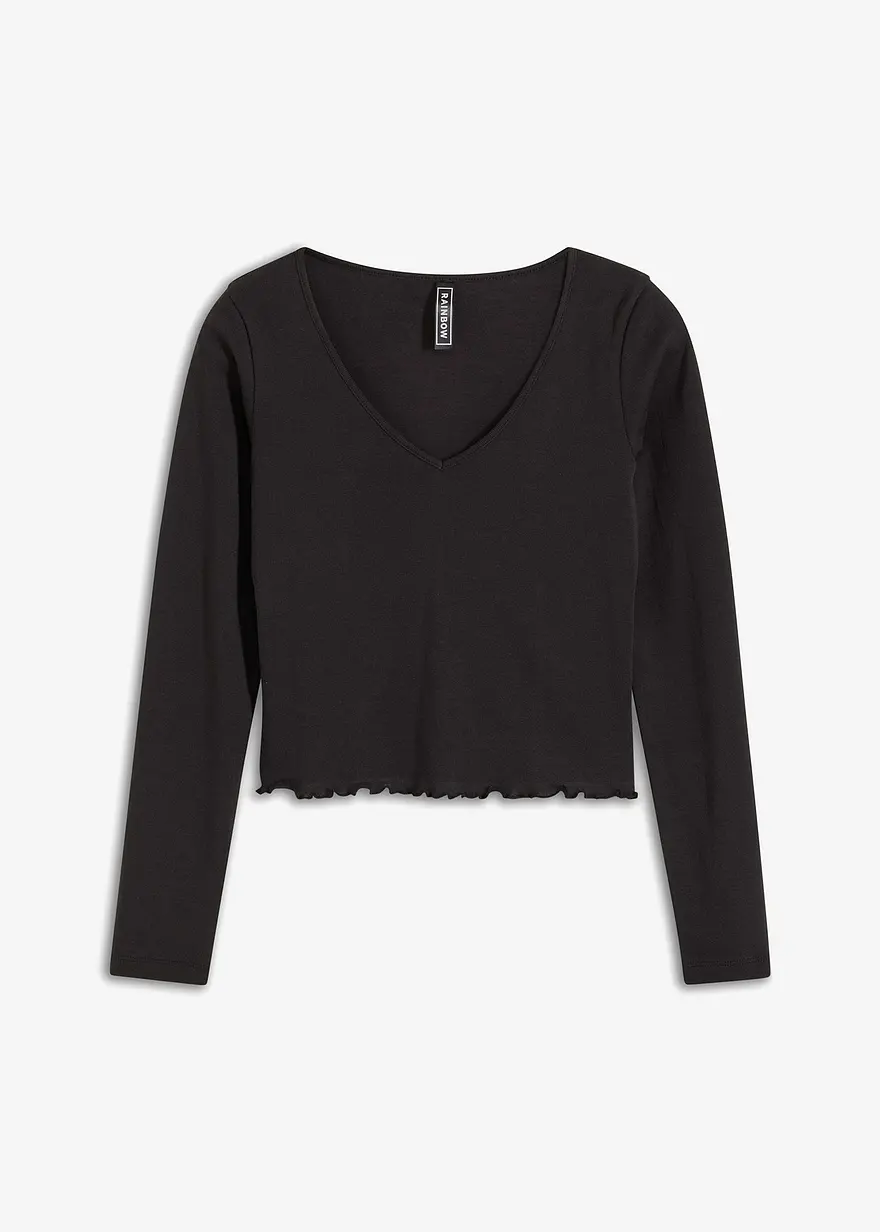 bonprix klassisches Rippshirt - schwarz - Damen